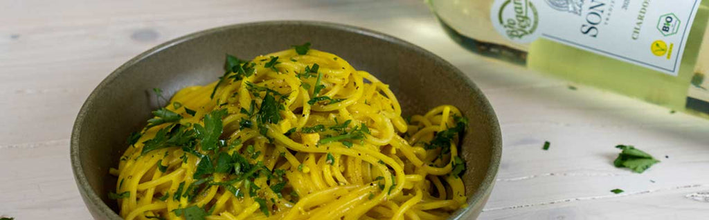 Spaghetti Carbonara - veganes Gericht mit passender Weinempfehlung