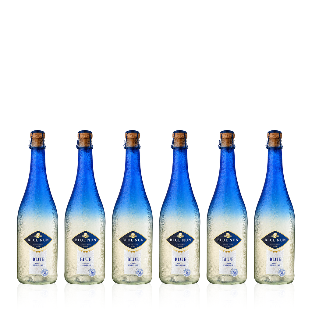 Sechs Flaschen BLUE NUN Blue Edition Sparkling Halbtrocken 0,75l - halbtrockener Schaumwein 