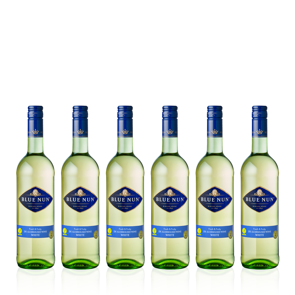 Sechs Flaschen BLUE NUN Entalkoholisierter Weißwein Lieblich 0,75l - alkoholreduzierter Weißwein