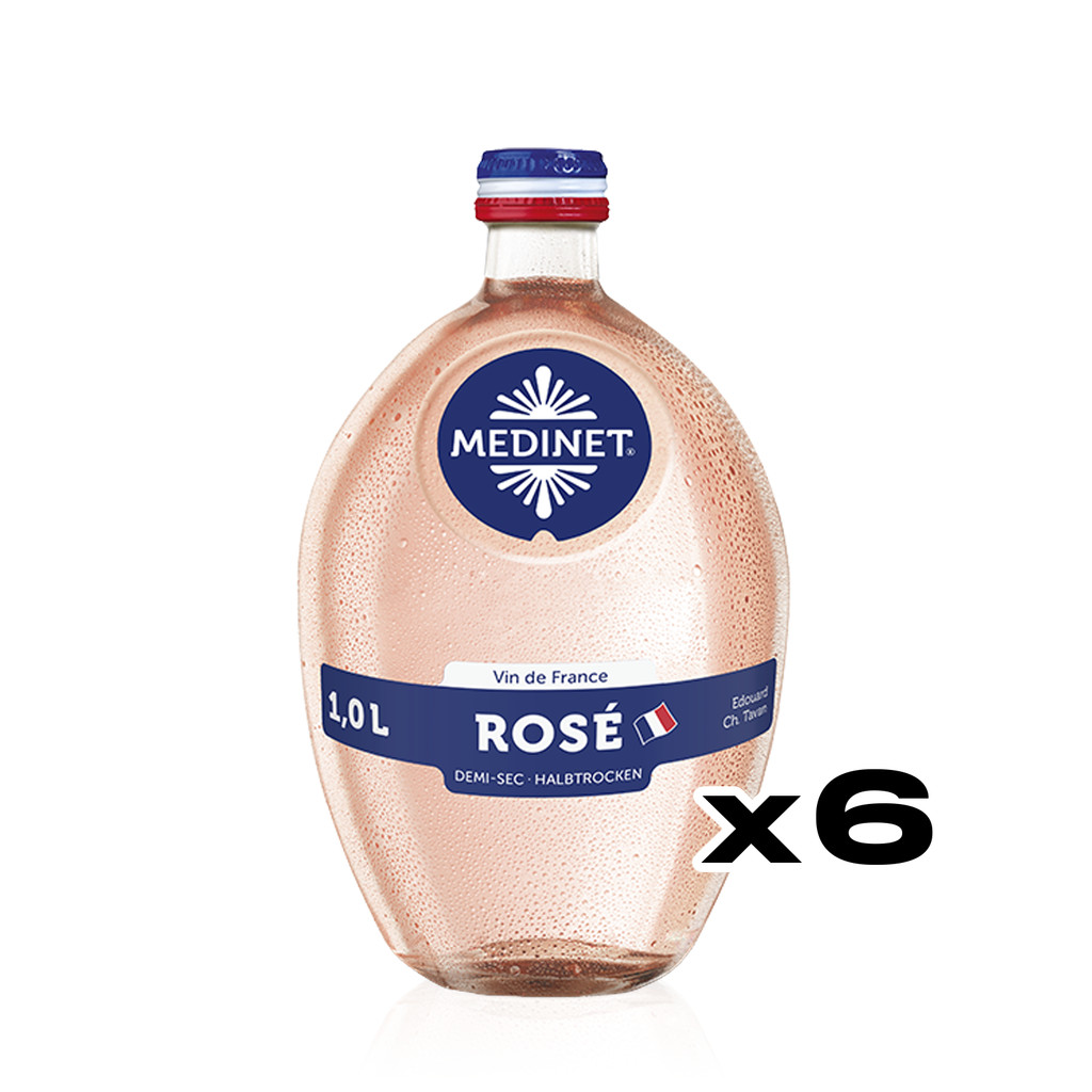 MEDINET Rosé Halbtrocken 1,0l - halbtrockener Roséwein aus Frankreich - 6er Karton