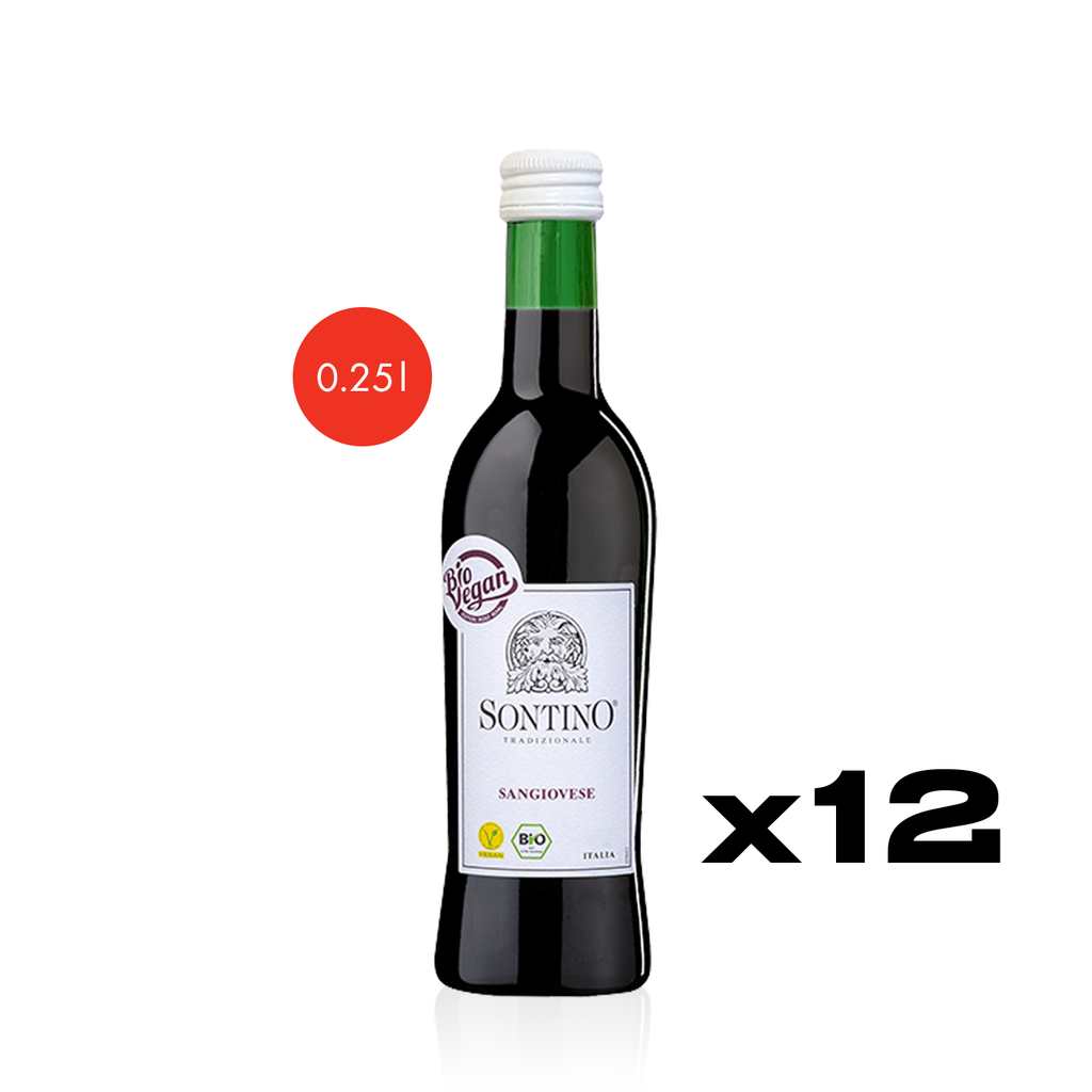 SONTINO BioVegan Sangiovese Halbtrocken 0,25l - halbtrockener Rotwein aus Italien im Kleinflaschenformat - 12er Karton