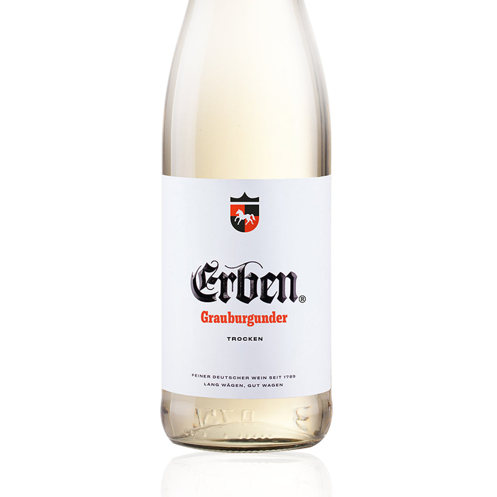 ERBEN Grauburgunder Trocken 0,75l -  Weißwein - Detailansicht Vorderetikett - Qualitätswein aus Rheinhessen 