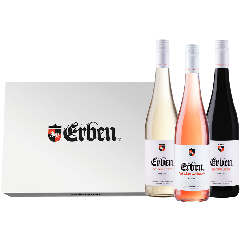 3er Geschenkbox ERBEN Rebsortenweine Lieblich 0,75l - 3er Geschenkset -Qualitätsweine aus Deutschland - Weiß-, Rosé- und Rotwein 