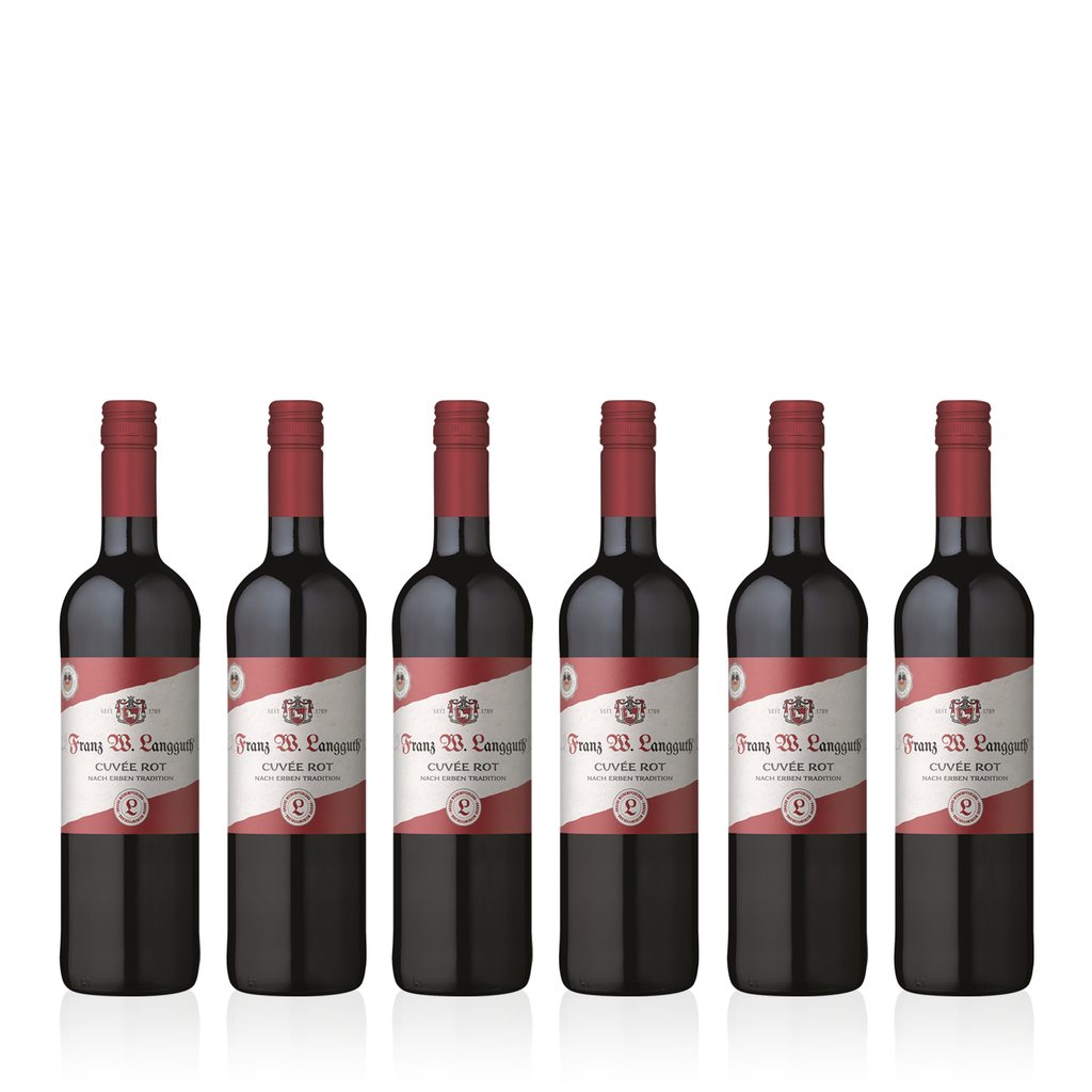 Sechs Flaschen FRANZ W. LANGGUTH Hauswein Cuvée Rot 0,75l - lieblicher Rotwein aus Deutschland