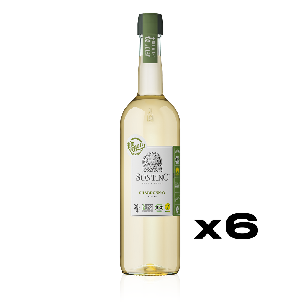 SONTINO BioVegan Chardonnay Halbtrocken 0,75l - halbtrockener Weißwein aus Italien - 6er Karton