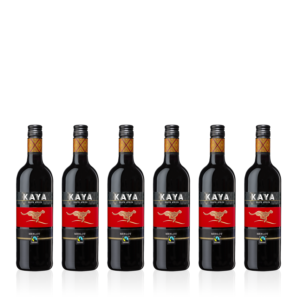 Sechs Flaschen KAYA Fairtrade Merlot Trocken 0,75l - trockener Rotwein aus Südafrika
