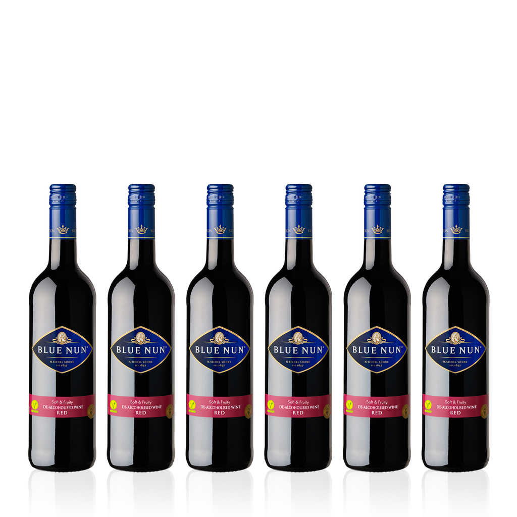 Sechs Flaschen BLUE NUN Entalkoholisierter Rotwein Lieblich 0,75l - alkoholreduzierter Rotwein
