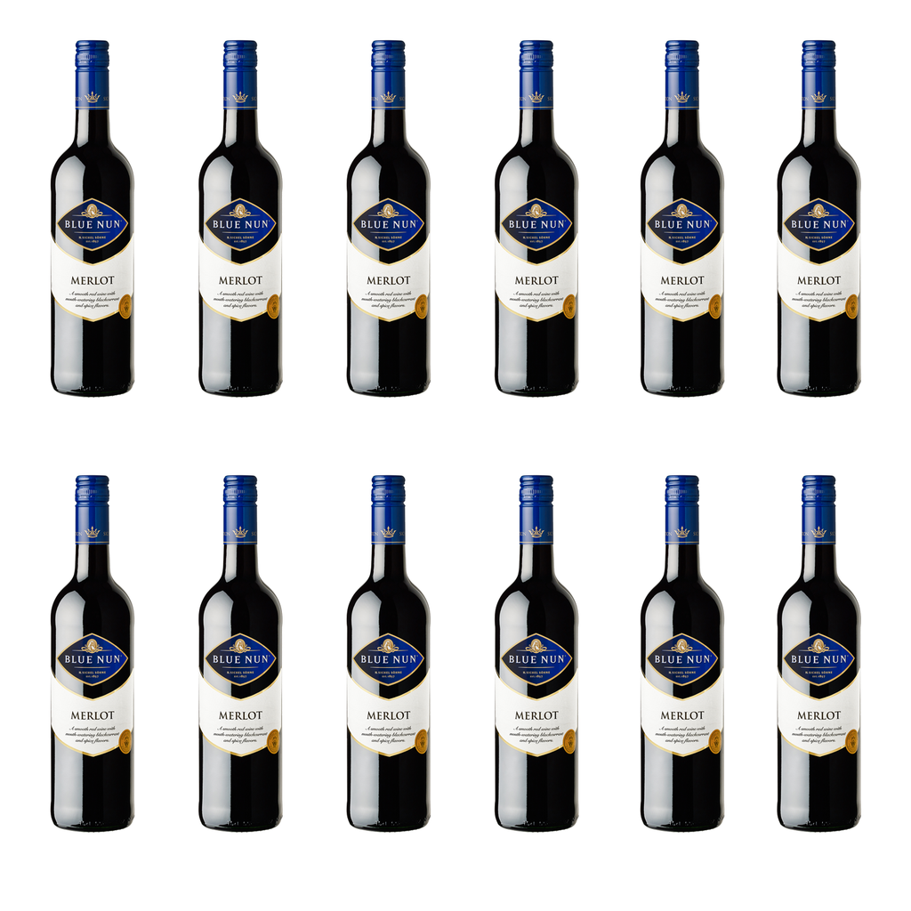 Zwölf Flaschen BLUE NUN Merlot Trocken 0,75l - französischer Rotwein