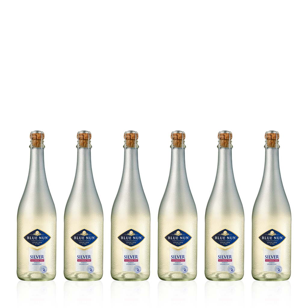Sechs Flaschen BLUE NUN Silver Edition Sparkling Entalkoholisiert 0,75l - halbtrockener, entalkoholisierter Schaumwein 