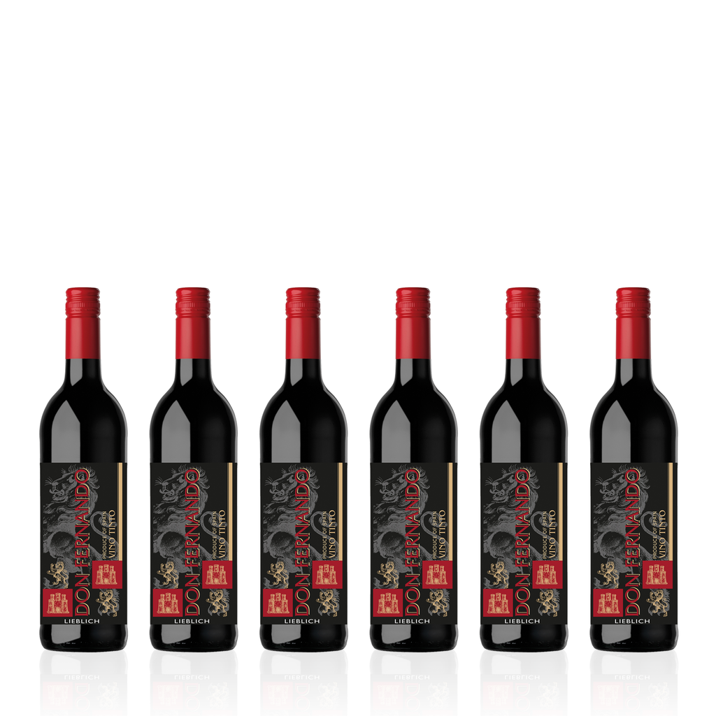 Sechs Flaschen DON FERNANDO Vino Tinto Lieblich 0,75 - lieblicher, spanischer Rotwein