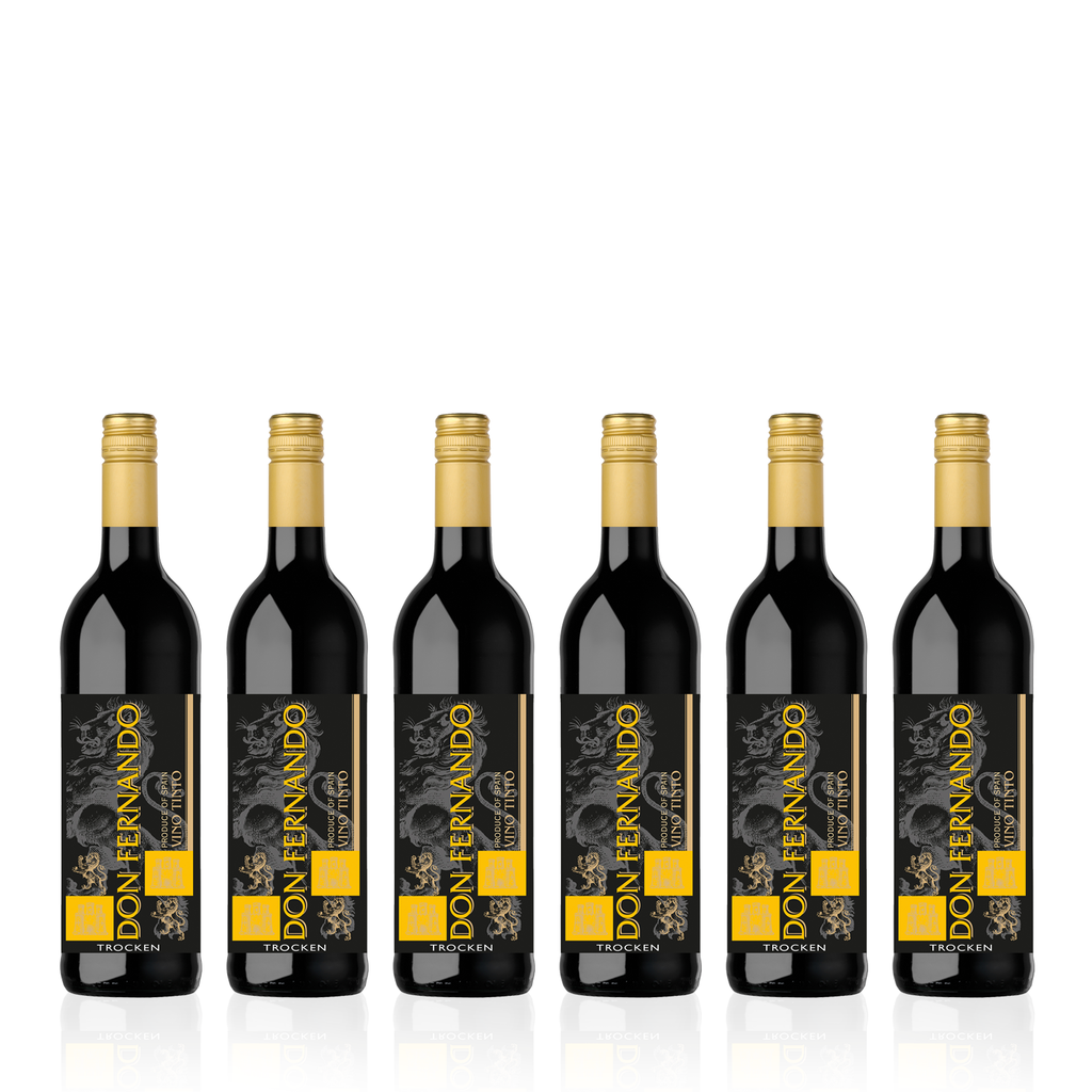 Sechs Flaschen DON FERNANDO Vino Tinto Trocken 0,75l - trockener, spanischer Rotwein