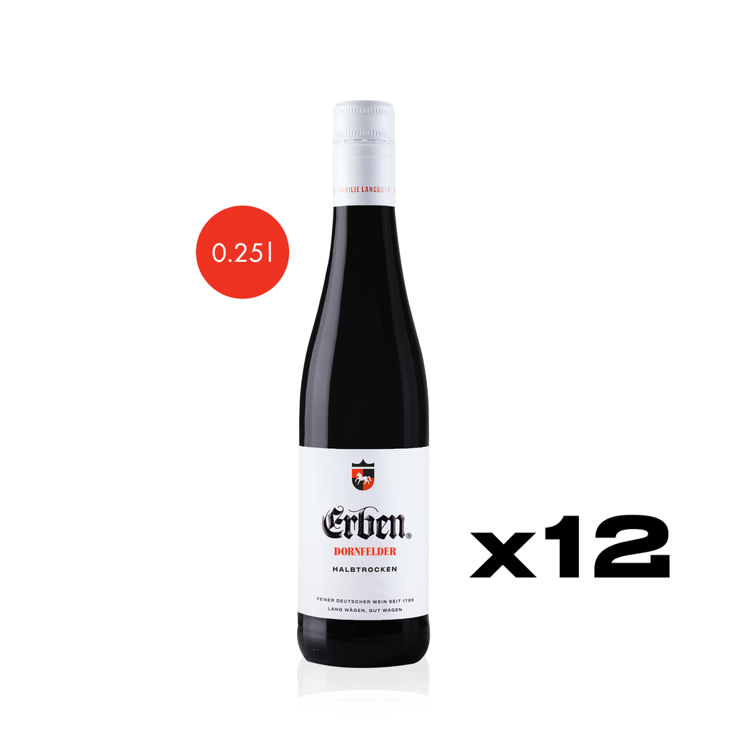 Zwölf Flaschen ERBEN Dornfelder Halbtrocken 0,25l - Rotwein - halbtrockener Qualitätswein im Kleinflaschenformat