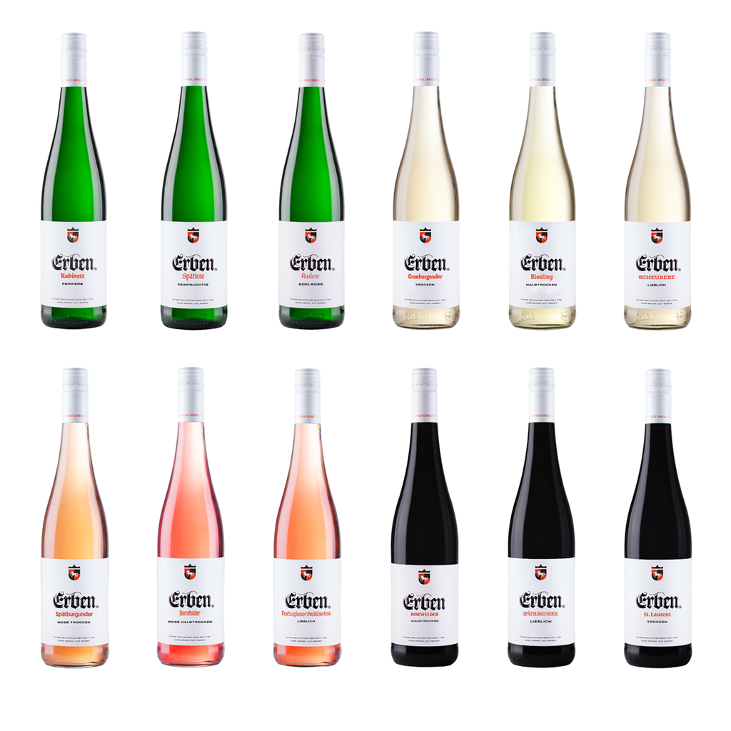 ERBEN "Große Entdeckertour" Weinprobe 0,75l - 12er Karton - drei Prädikatsweine in Weiß - 9 Rebsortenweine in Weiß, Rosé und Rot
