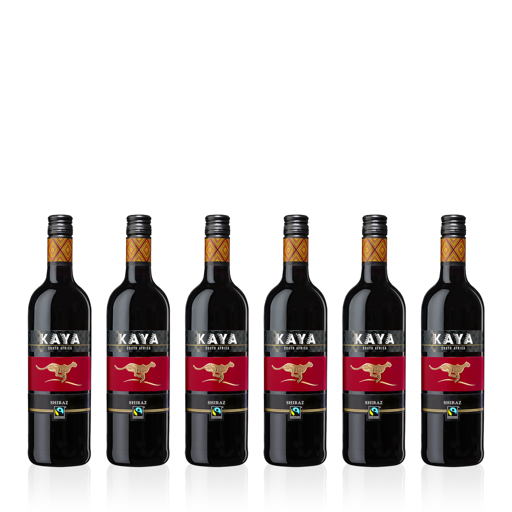 Sechs Flaschen KAYA Fairtrade Shiraz Trocken 0,75l - trockener Rotwein aus Südafrika