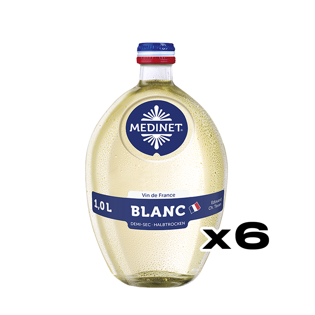 MEDINET Blanc Halbtrocken 1,0l - halbtrockener Weißwein aus Frankreich - 6er Karton