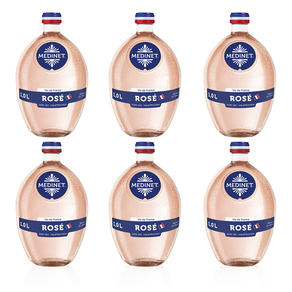 Sechs Flaschen MEDINET Rosé Halbtrocken 1,0l - halbtrockener Roséwein aus Frankreich