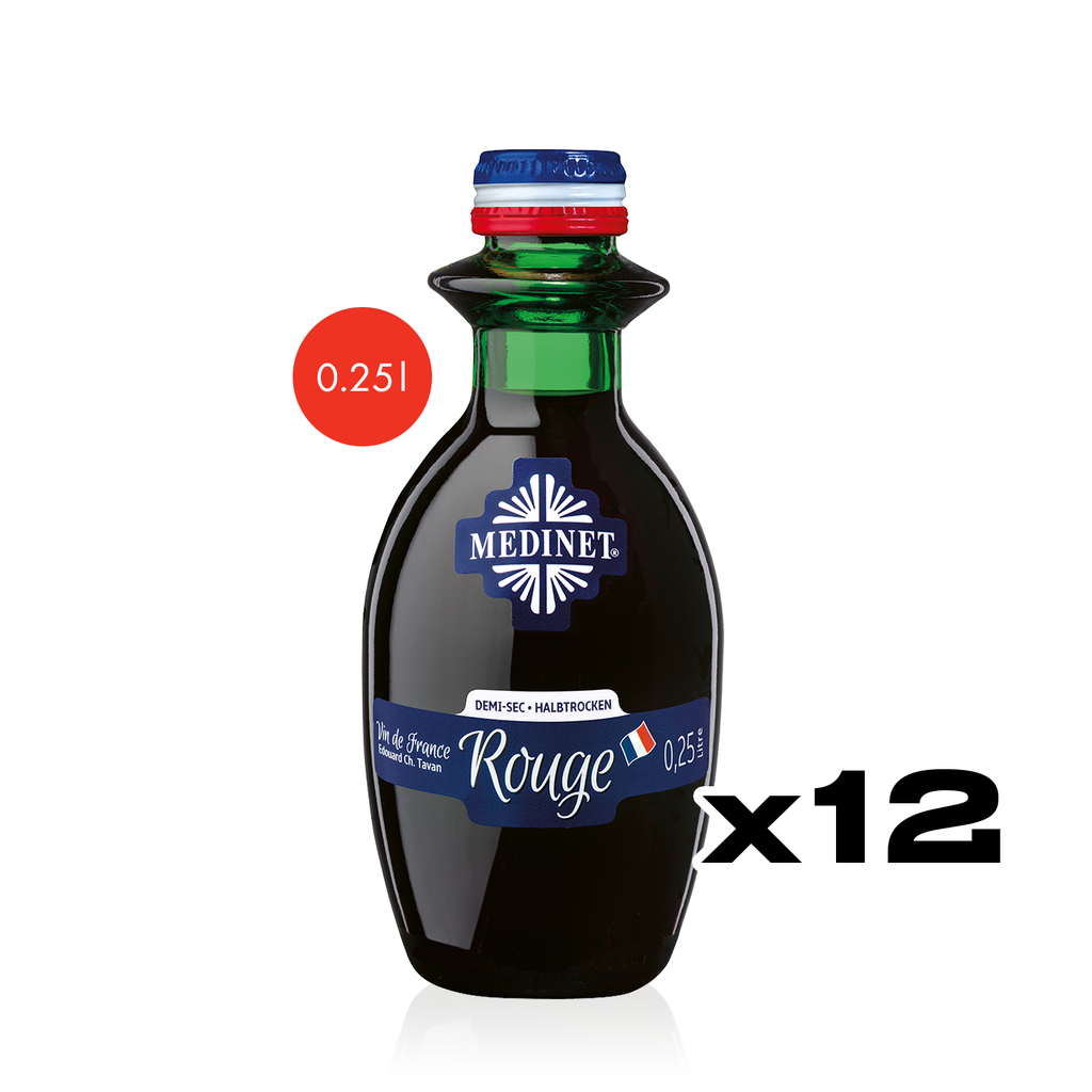 MEDINET Rouge Halbtrocken 0,25l - halbtrockener Rotwein aus Frankreich im Kleinflaschenformat - 12er Karton