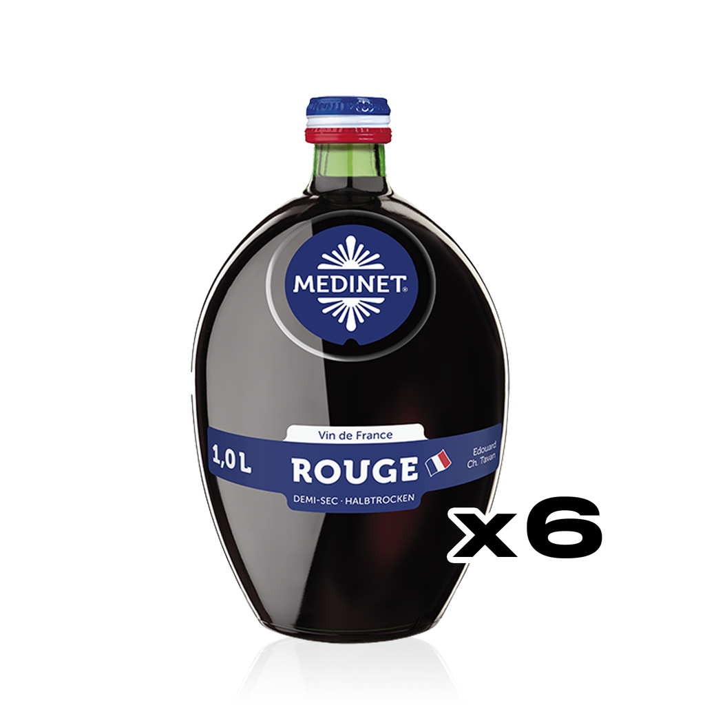MEDINET Rouge Halbtrocken 1,0l - halbtrockener Rotwein aus Frankreich - 6er Karton