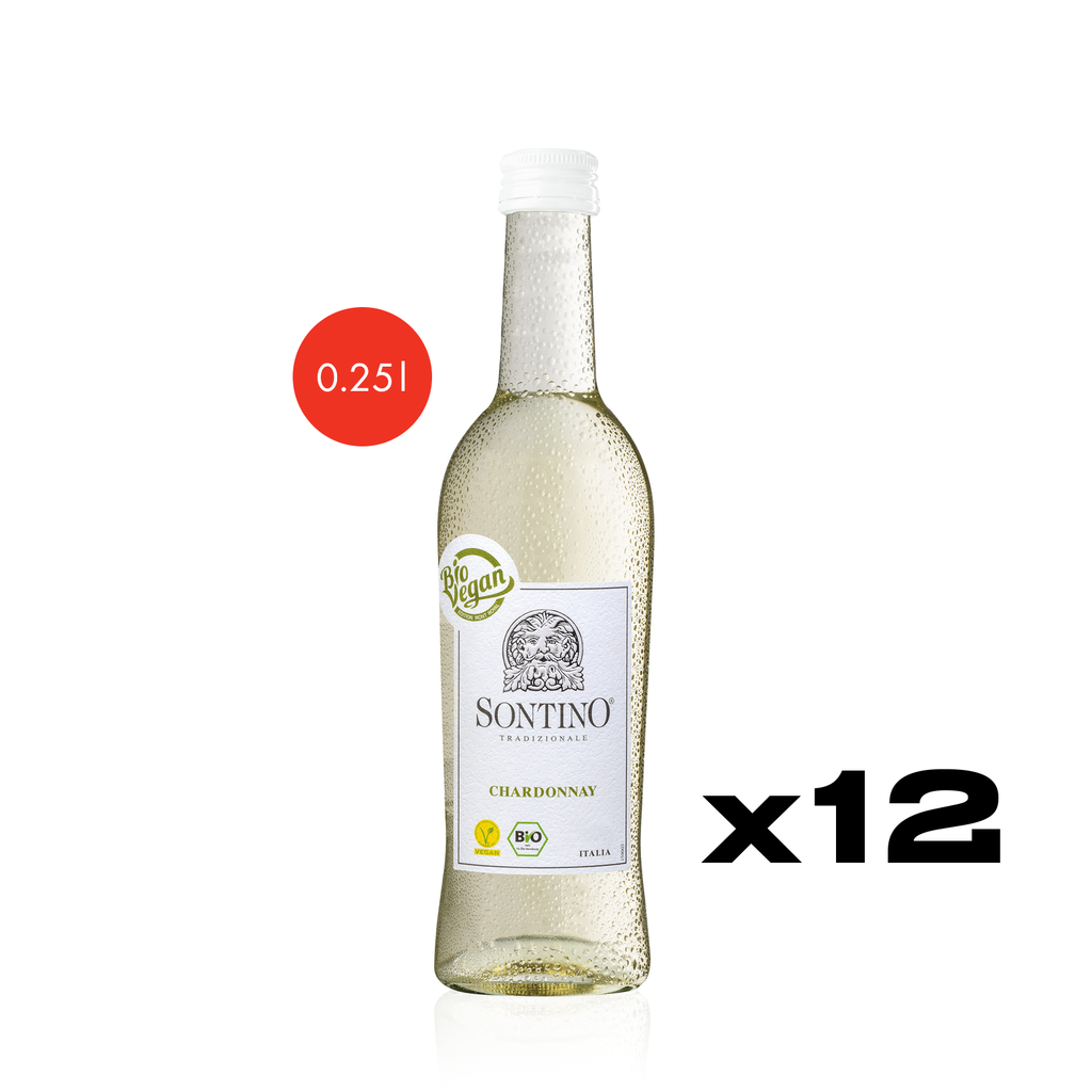 SONTINO BioVegan Chardonnay Halbtrocken 0,25l - halbtrockener Weißwein aus Italien im Kleinflaschenformat - 12er Karton