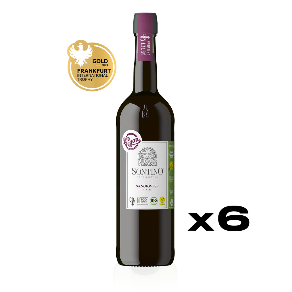 SONTINO BioVegan Sangiovese Halbtrocken 0,75l - halbtrockener Rotwein aus Italien - 6er Karton