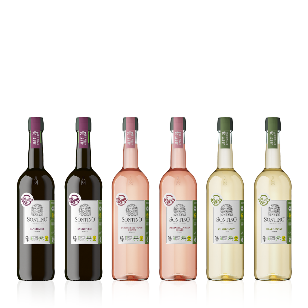 SONTINO Mediterranes Bio Probierpaket Italien 0,75l - 6er Karton, jeweils zwei Flaschen von halbtrockenem Rotwein, Rosé- und Weißwein aus Italien