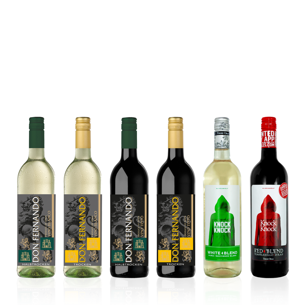 Spanien Weinreise Probierpaket Trocken / Halbtrocken 0,75l - 6er Karton - jeweils drei Rot- und Weißweine aus Spanien