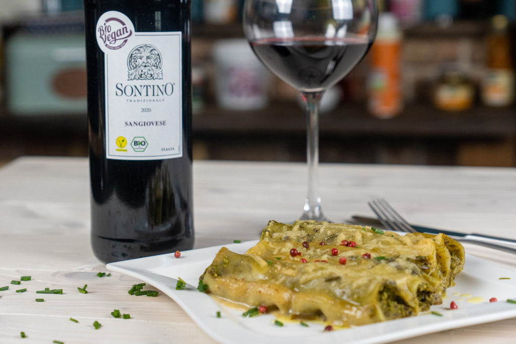 SONTINO Sangiovese mit köstlichen veganen Cannelloni