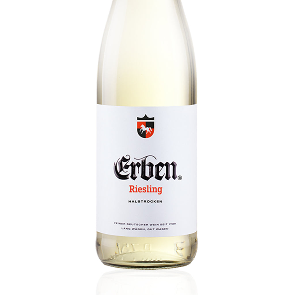 ERBEN Riesling Halbtrocken 0,75l - Weißwein - Detailansicht Vorderetikett - Qualitätswein aus Rheinhessen 