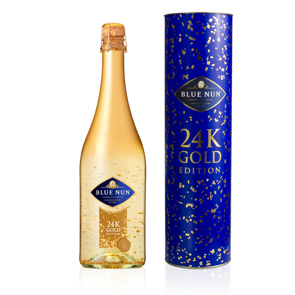 BLUE NUN 24K Gold Edition 0,75l imit edler Geschenkpackung - Einzelflasche - aromatisiertes Schaumweinhaltiges Getränk mit Goldflocken 