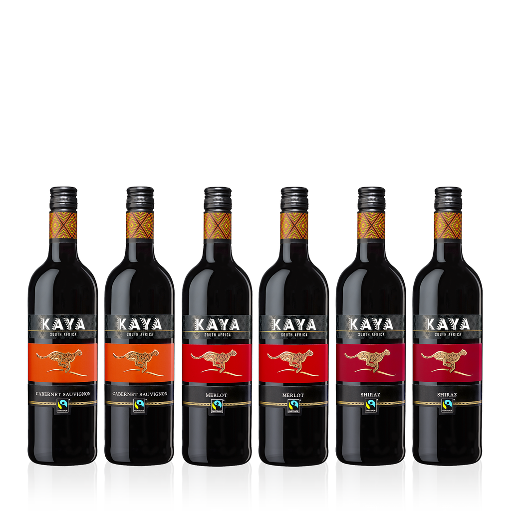 KAYA Fairtrade Probierpaket 0,75l - 6er Karton - drei trockene Rotweine aus Südafrika 