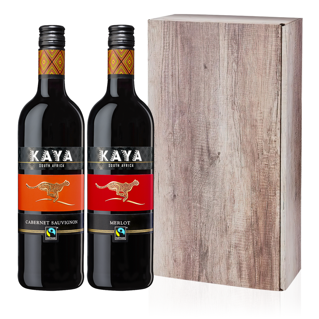 KAYA Fairtrade Geschenkset 0,75l - 2er Geschenkset - zwei trockene Rotweine aus Südafrika 