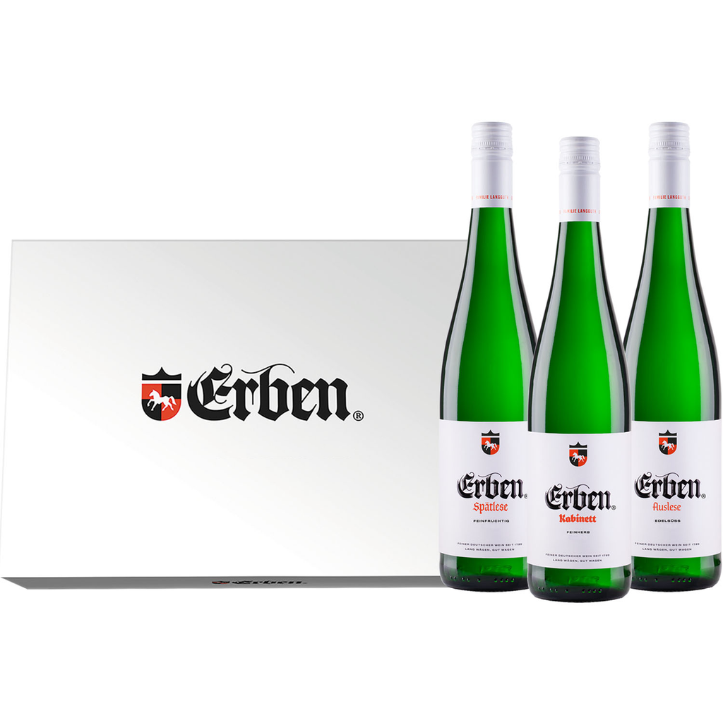 3er Geschenkbox ERBEN Prädikatsweine 0,75l - 3er Geschenkset - Prädikatsweine aus Deutschland - Weißwein 