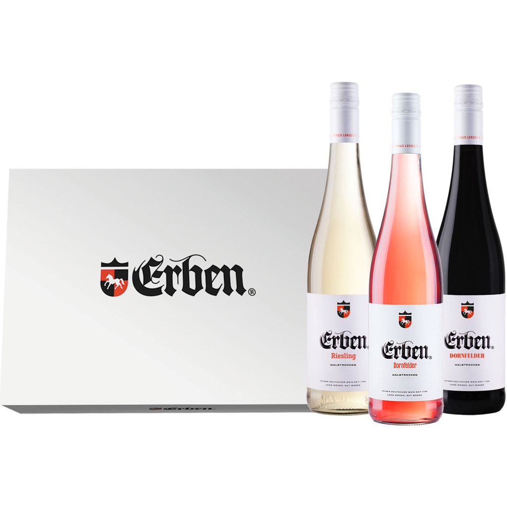 3er Geschenkbox ERBEN Rebsortenweine Halbtrocken 0,75l - 3er Geschenkset - Qualitätsweine aus Deutschland - Weiß-, Rosé- und Rotwein