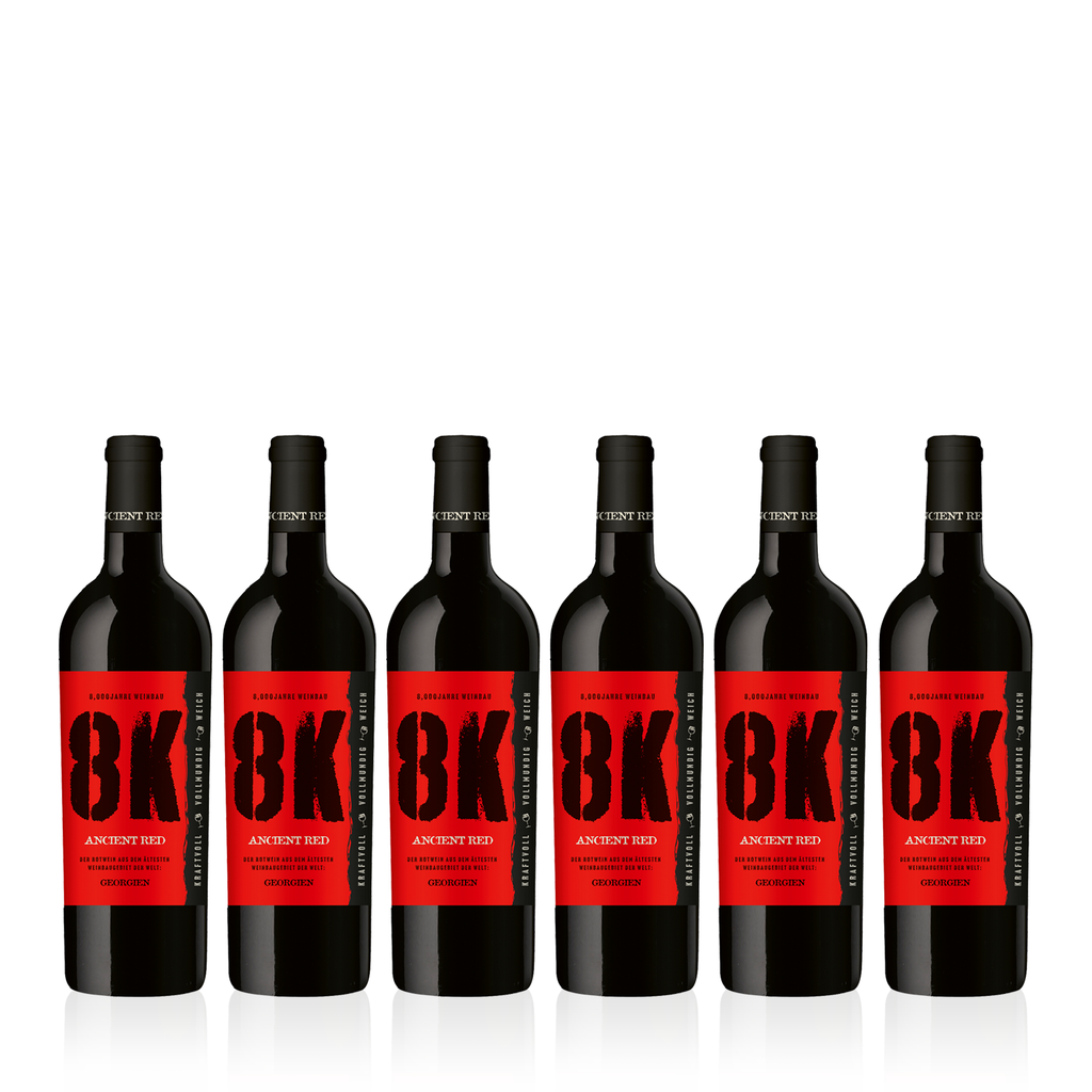 6 Flaschen 8K ANCIENT RED Halbtrocken 0,75l - halbtrockener Rotwein aus Georgien