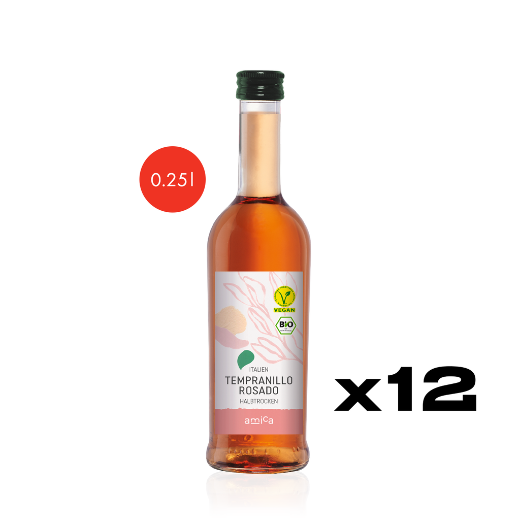 AMICA Tempranillo Rosado 0,25l - halbtrockener, bioveganer Roséwein aus Spanien im Kleinflaschenformat - 12er Karton