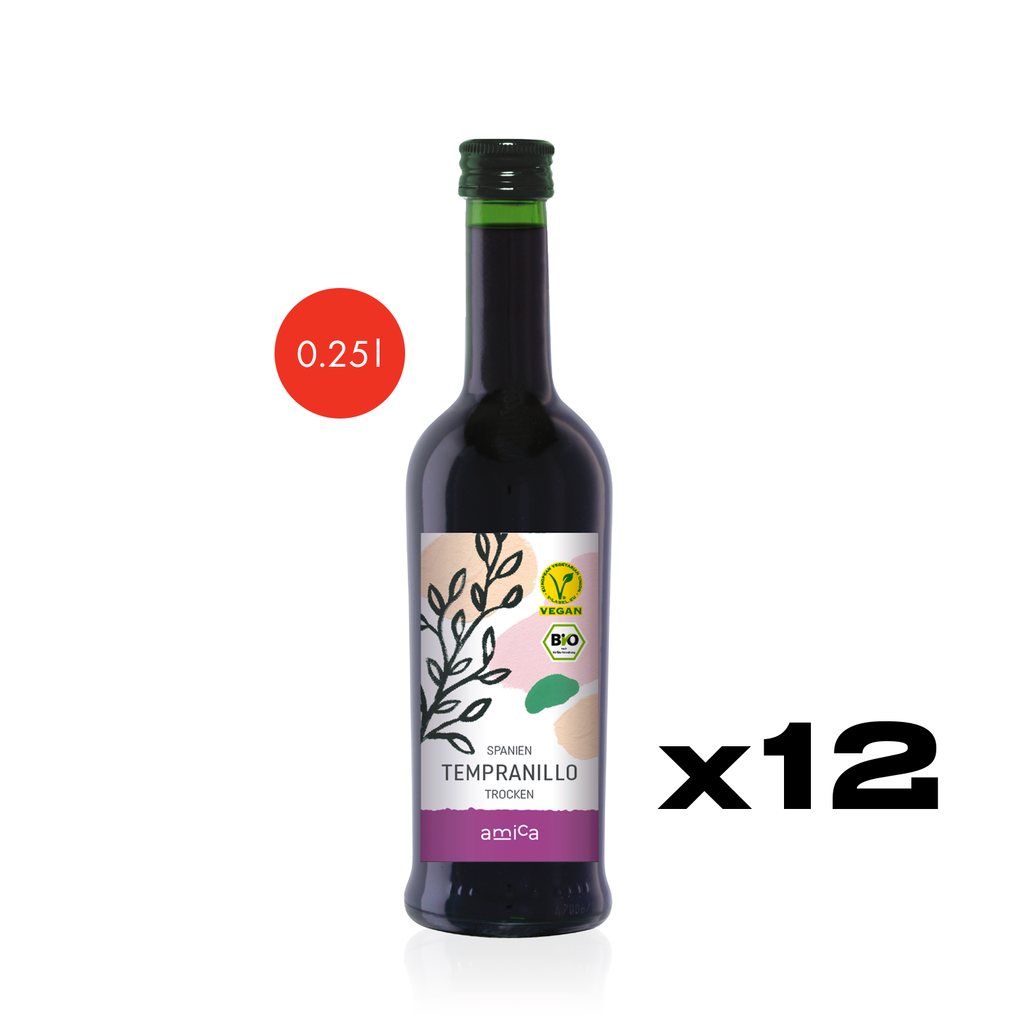 AMICA Tempranillo  0,25l - trockener, bioveganer Rotwein aus Spanien im Kleinflaschenformat - 12er Karton 