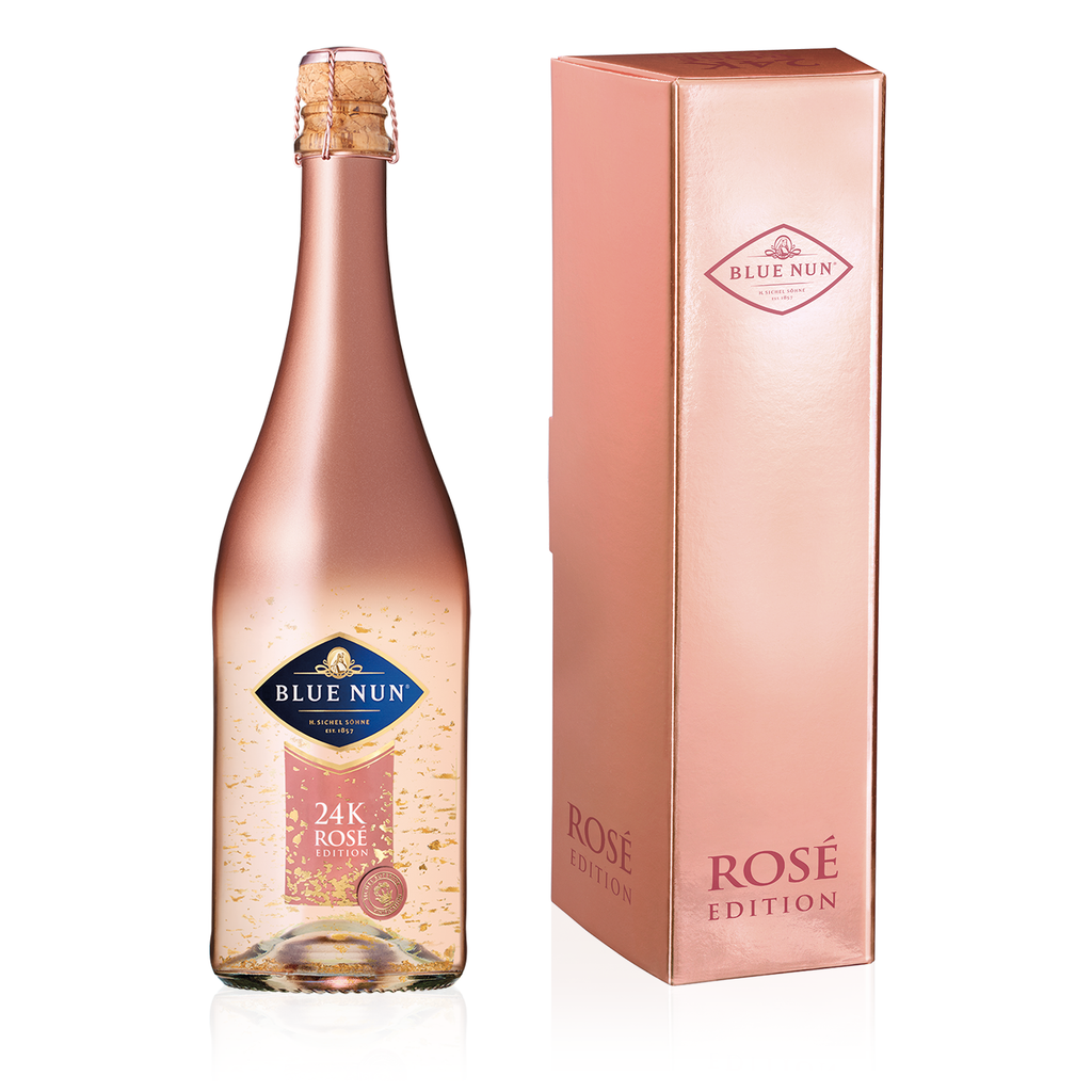 BLUE NUN 24K Rosé Edition in Geschenkbox 0,75l - Einzelflasche - aromatisiertes schaumweinhaltiges Getränk mit Goldflocken 