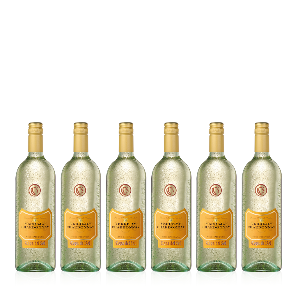 Sechs Flaschen COPA DEL SOL Verdejo Chardonnay Halbtrocken 1,0l - halbtrockener, spanischer Weißwein