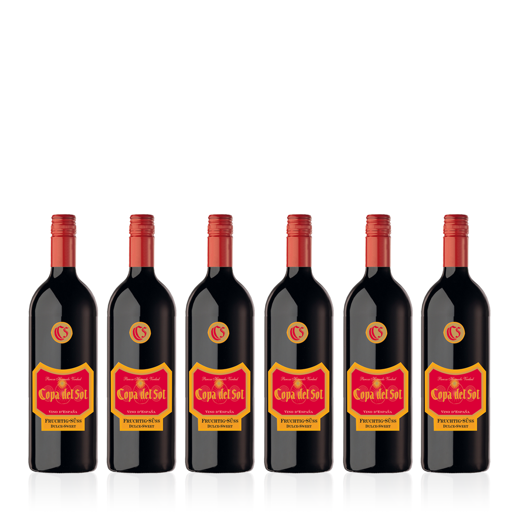 Sechs Flaschen COPA DEL SOL Vino Tinto Fruchtig Süss 1,0l - süßer, spanischer Rotwein