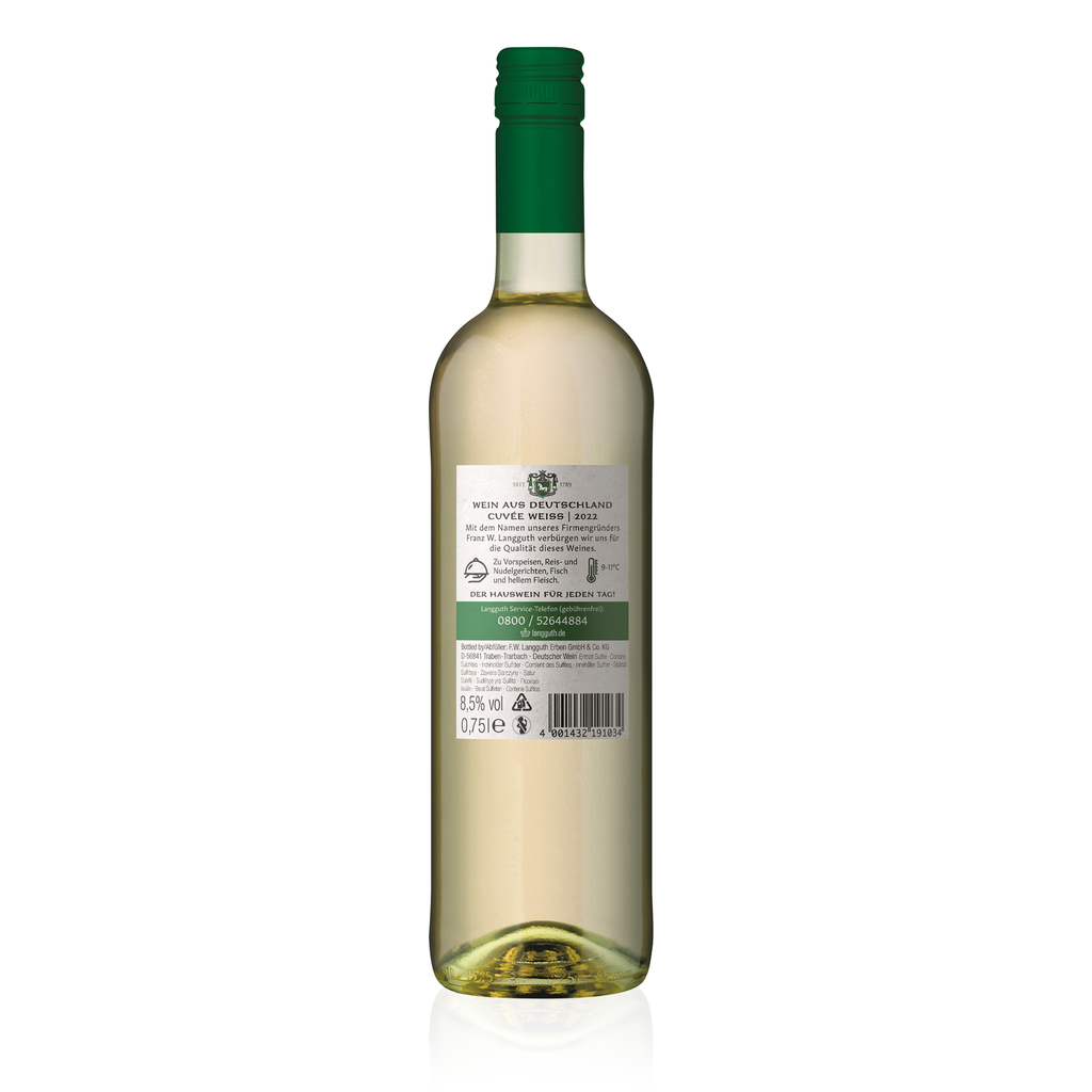 Rückansicht FRANZ W. LANGGUTH Hauswein Cuvée Weiß 0,75l - lieblicher Weißwein aus Deutschland 