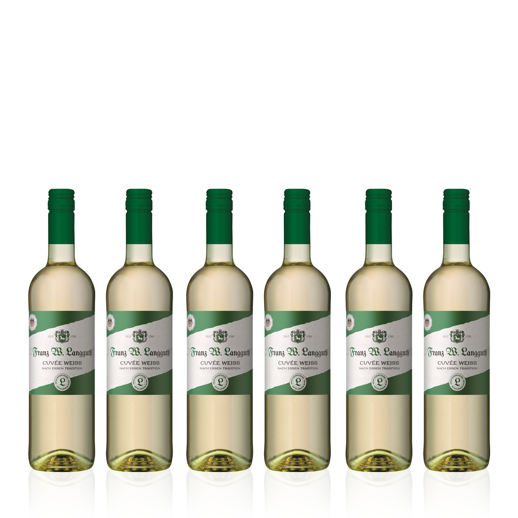 Sechs Flaschen FRANZ W. LANGGUTH Hauswein Cuvée Weiß 0,75l - lieblicher Weißwein aus Deutschland 
