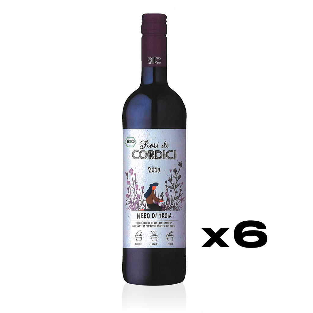 Fiori di CORDICI Nero di Troia 2019 -  trockener Rotwein aus Apulien, Italien - 6er Karton 