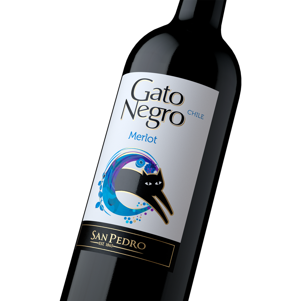 GATO NEGRO Merlot Trocken 0,75l - Detailansicht Vorderetikett mit schwarzer Katze - Rotwein aus Chile 