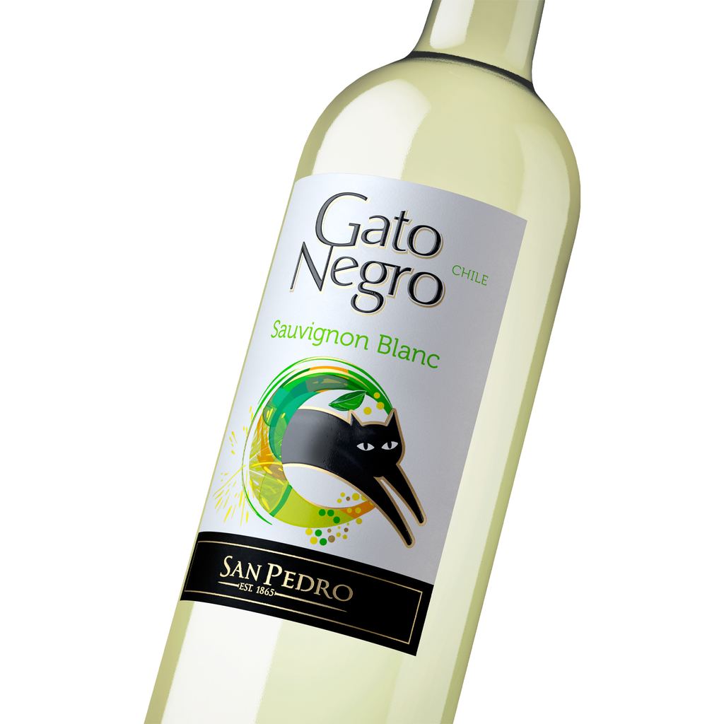 GATO NEGRO Sauvignon Blanc Trocken 0,75l - Detailansicht Vorderetikett mit schwarzer Katze - Weißwein aus Chile 