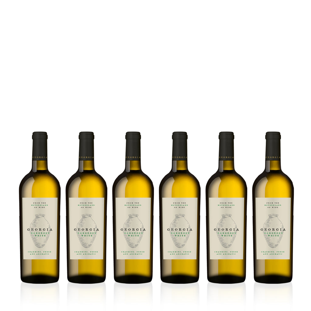Sechs Flaschen GEORGIA Gorgeous White Halbtrocken 0,75l - halbtrockener, georgischer Weißwein