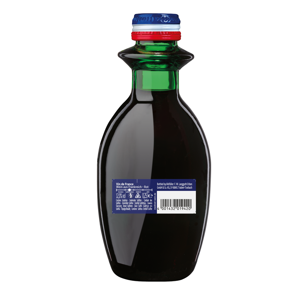 Rückansicht MEDINET Rouge Halbtrocken 0,25l - halbtrockener Rotwein aus Frankreich im Kleinflaschenformat 