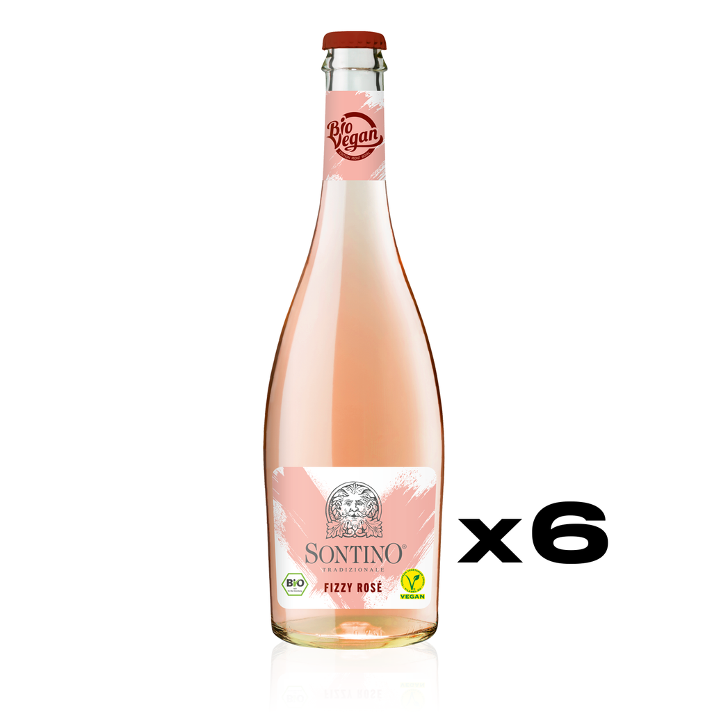SONTINO BioVegan Fizzy Rosé Trocken 0,75l - trockener Perlwein in Rosé aus Italien - 6er Karton 