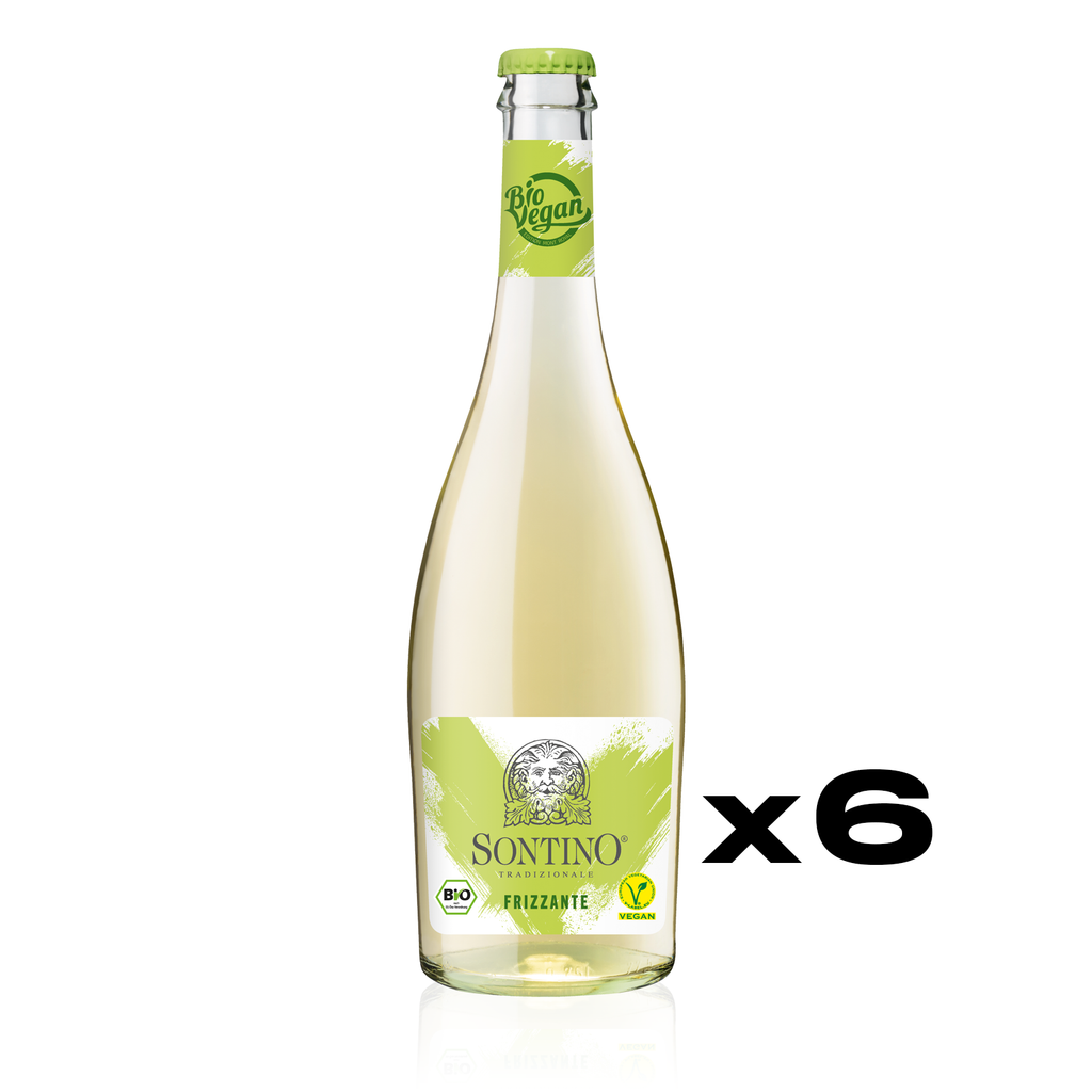 SONTINO BioVegan Frizzante Bianco Trocken 0,75l - trockener Perlwein in Weiß aus Italien - 6er Karton 