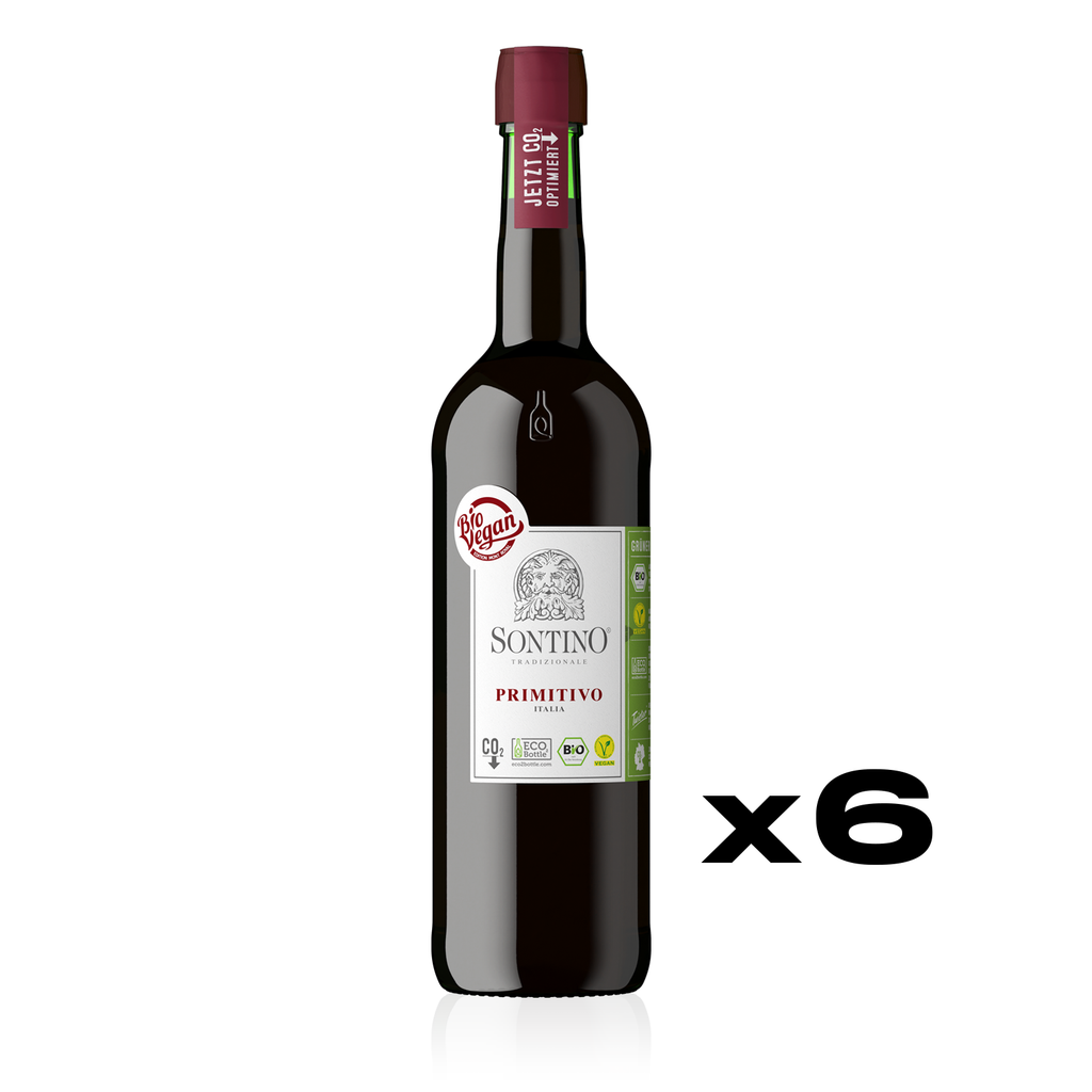 SONTINO BioVegan Primitivo Halbtrocken 0,75l - halbtrockener Rotwein aus Italien - 6er Karton 