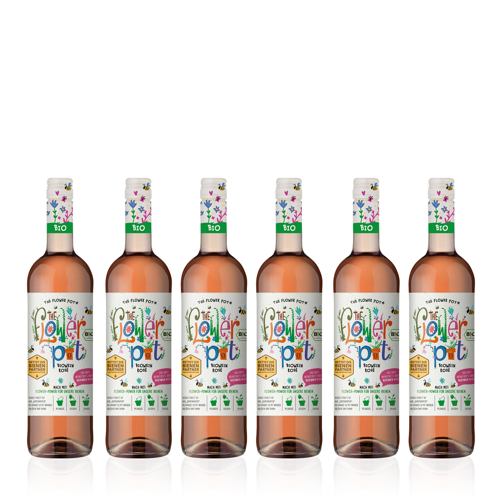 6 Flaschen THE FLOWER POT Biowein Rosé Halbtrocken 0,75l - halbtrockener Bio Roséwein aus Spanien